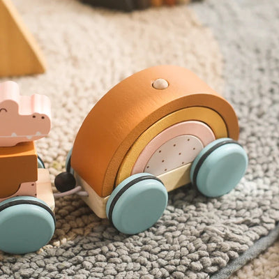 Fidtoy Jouet à tirer en bois pour tout-petits, voiture éducative 1 an et plus