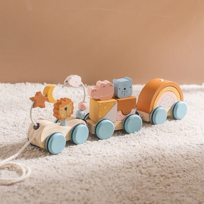 Fidtoy Jouet à tirer en bois pour tout-petits, voiture éducative 1 an et plus