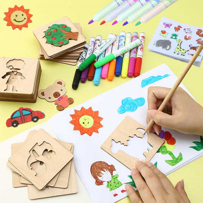 Fidtoy Gabarits de Dessin en Bois DIY Jouet d'Art Montessori (20 Pièces)