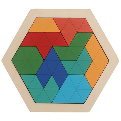 Fidtoy Hexagonal Wooden Tangram Puzzle for Kids 3-6 – Creative Building & Learning Toy