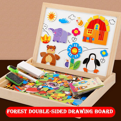 Wooden Multifunction Children Puzzle with Magnetic Writing and Drawing Board and Blackboard