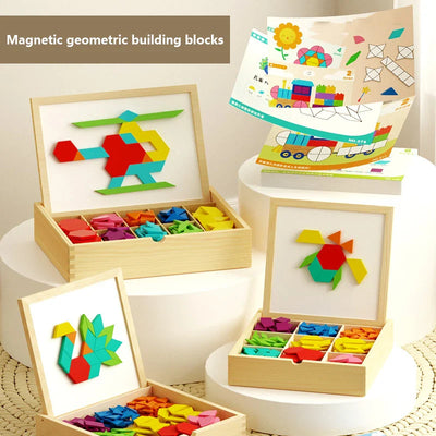 Fidtoy Wooden Magnetic Blocks - Creative Educational Toy for Kids