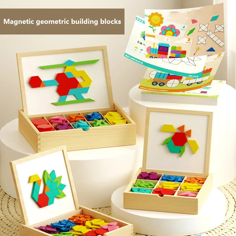 Fidtoy Wooden Magnetic Blocks - Creative Educational Toy for Kids