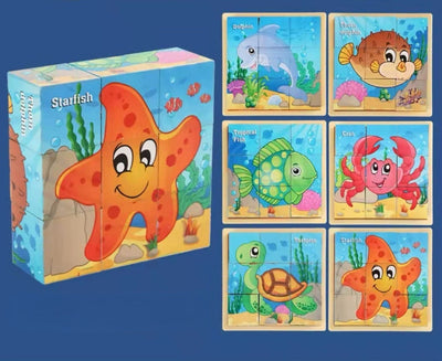 Fidtoy Wooden Animal Puzzle for Toddlers – 9-Piece Rotating Cube Educational Toy for Ages 3-6, Montessori Fine Motor & Cognitive Skills Development