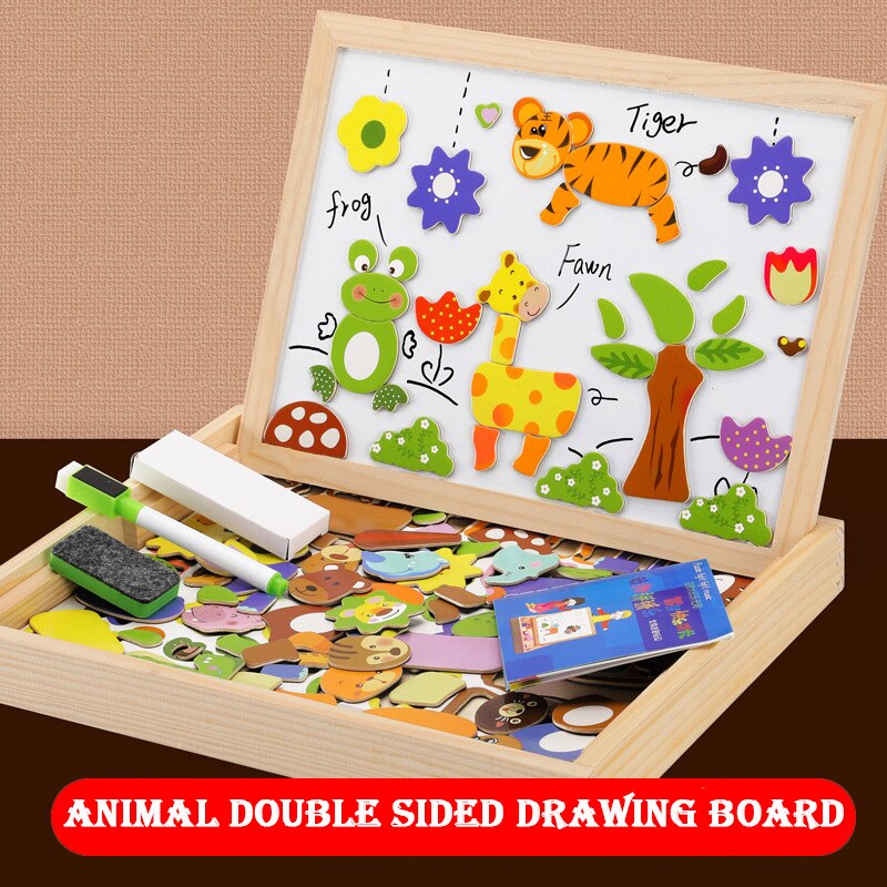 Wooden Multifunction Children Puzzle with Magnetic Writing and Drawing Board and Blackboard