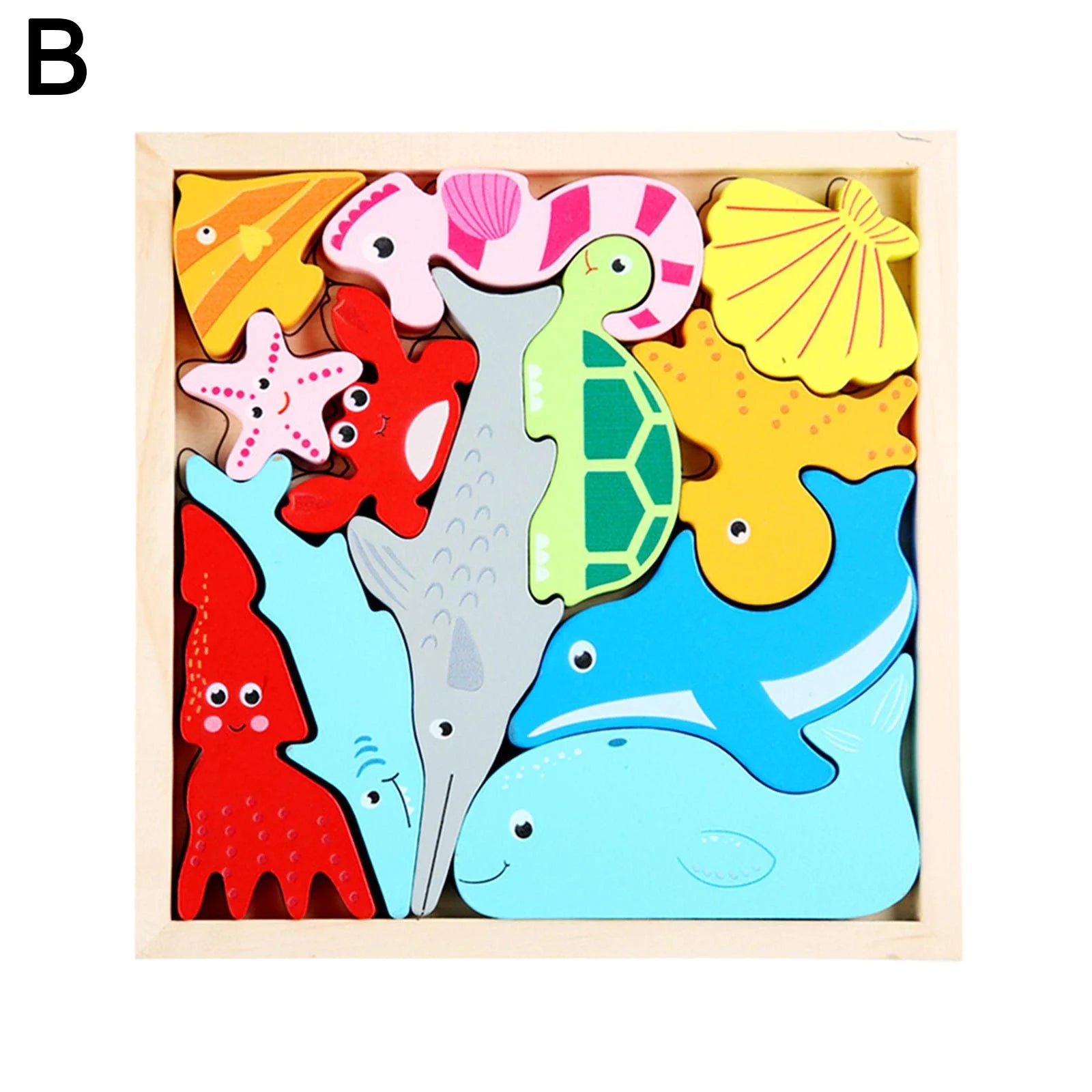 Wooden Marine Animal Puzzle Kids Animal Block Puzzle Square