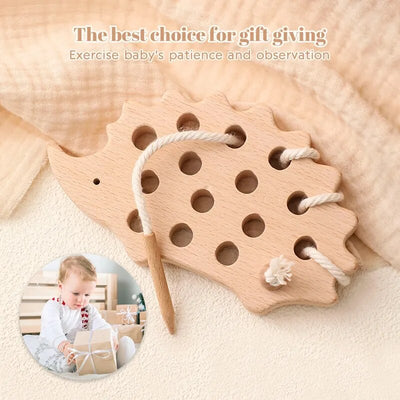 Fidtoy Wooden Hedgehog Threading Toy for Fine Motor Play