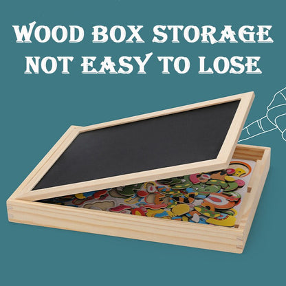 Wooden Multifunction Children Puzzle with Magnetic Writing and Drawing Board and Blackboard