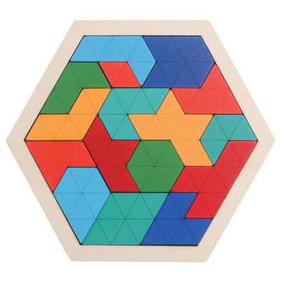 Fidtoy Hexagonal Wooden Tangram Puzzle for Kids 3-6 – Creative Building & Learning Toy