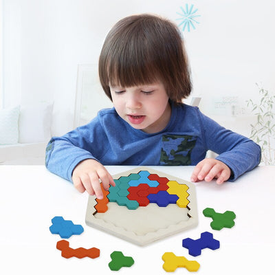 Fidtoy Hexagonal Wooden Tangram Puzzle for Kids 3-6 – Creative Building & Learning Toy