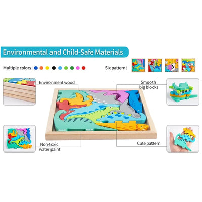 Kids Wooden Farm Animal Puzzle Blocks With Tray