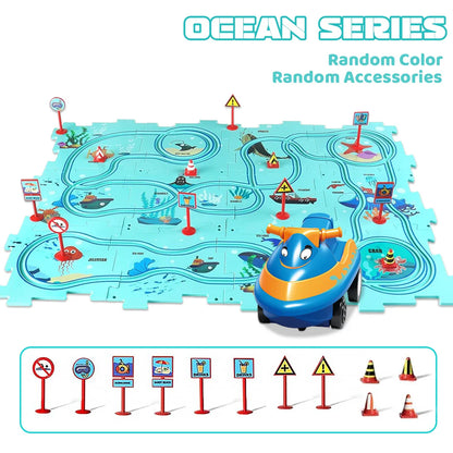 Sensory Montessori PuzzleRacer Mini Railroad Car Toy – Educational Toy for Motor Skills & Brain Development