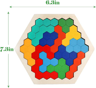 Fidtoy Hexagonal Wooden Tangram Puzzle for Kids 3-6 – Creative Building & Learning Toy