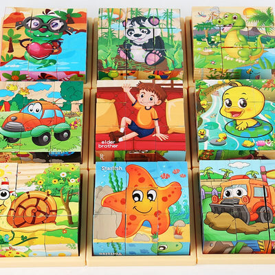 Fidtoy Wooden Animal Puzzle for Toddlers – 9-Piece Rotating Cube Educational Toy for Ages 3-6, Montessori Fine Motor & Cognitive Skills Development