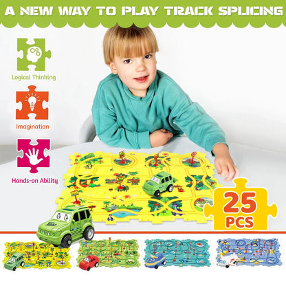 Sensory Montessori PuzzleRacer Mini Railroad Car Toy – Educational Toy for Motor Skills & Brain Development