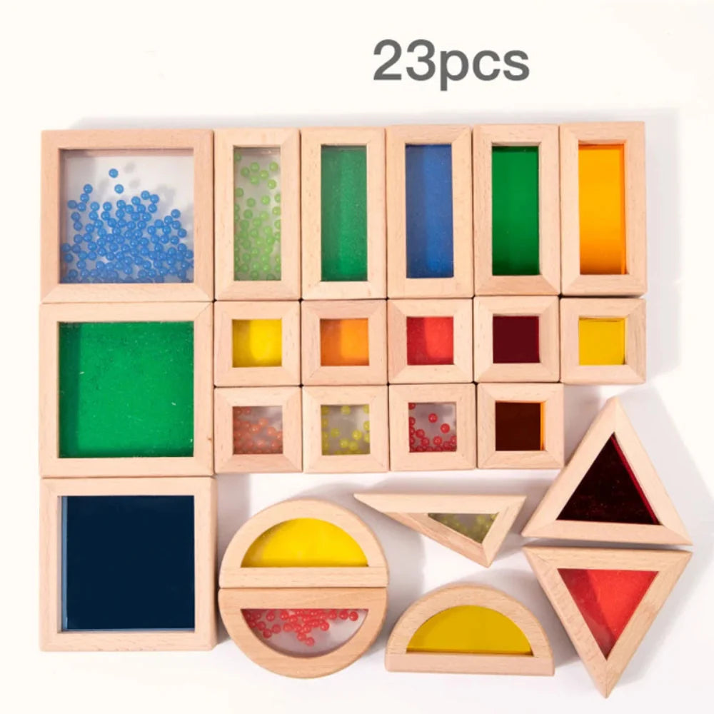Fidtoy Wooden Transparent Acrylic Sensory Blocks | STEM Stacking & Learning Toy for Toddlers 3+