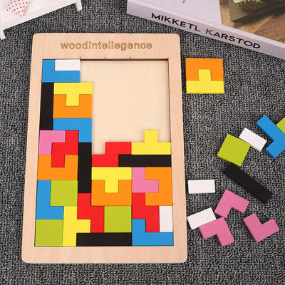Fidtoy Colorful 3D Wooden Tangram Math Puzzle Game for Kids – Montessori Learning Toy