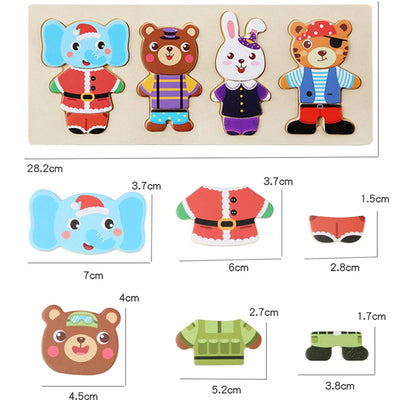 Jouets puzzle en bois Montessori Animaux pour enfants - Jouet éducatif pour bébés et enfants