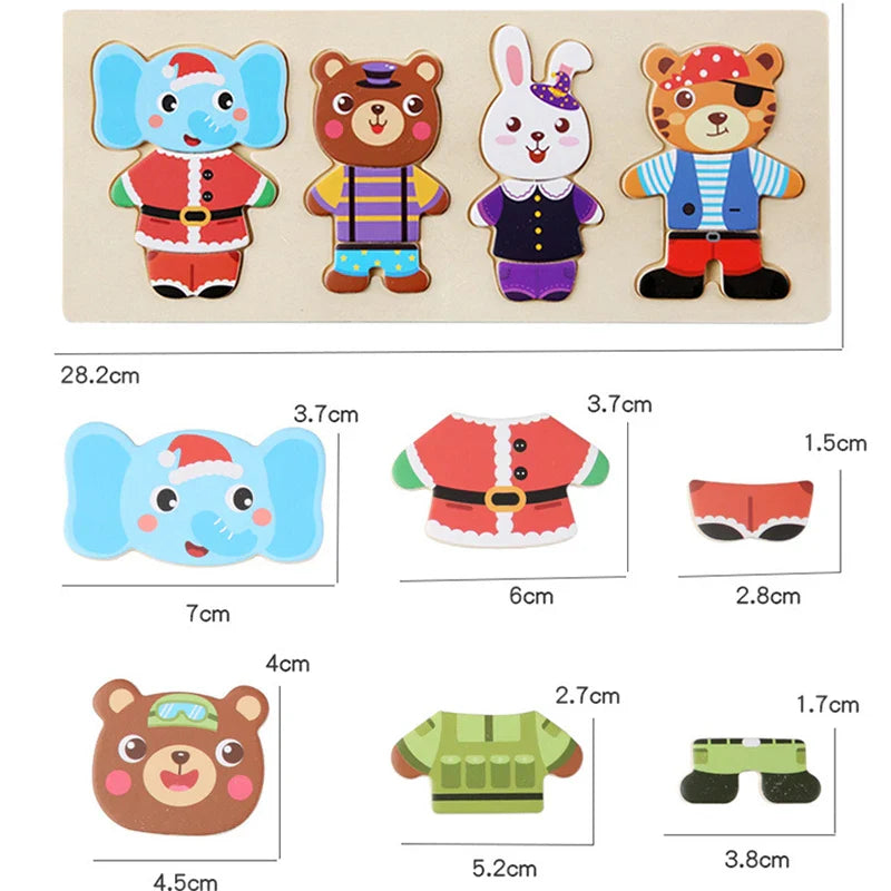 Jouets puzzle en bois Montessori Animaux pour enfants - Jouet éducatif pour bébés et enfants