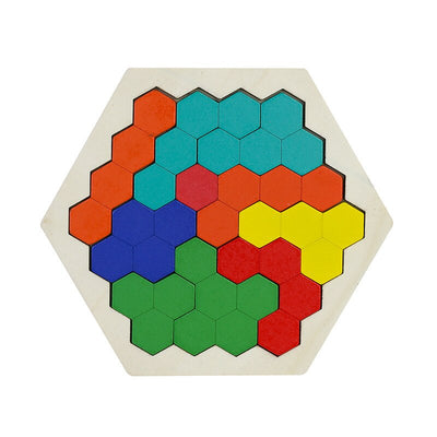Fidtoy Hexagonal Wooden Tangram Puzzle for Kids 3-6 – Creative Building & Learning Toy
