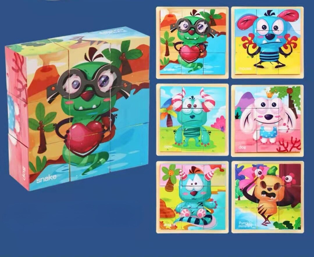 9 Pieces Six-sided 3D Cubes Jigsaw Puzzles (3-6 years old)