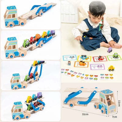 Fidtoy Wooden Tow Truck Toy for Toddlers Montessori Learning Toy with Animal Blocks for Fine Motor Skills and Creativity