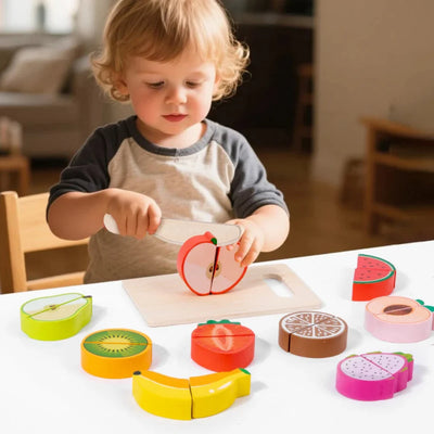 Fidtoy Jeu d'imitation en bois d'aliments à découper pour enfants | Jeu Montessori et motricité fine