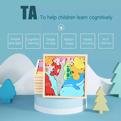 Wooden Marine Animal Puzzle Kids Animal Block Puzzle Square