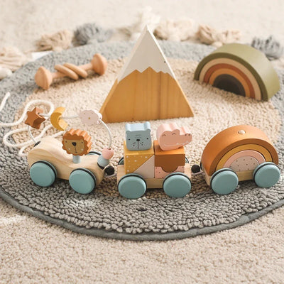 Fidtoy Jouet à tirer en bois pour tout-petits, voiture éducative 1 an et plus