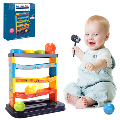 3-Layer Ball Drop Toy - Color sorting toys-Montessori STEM Learning Game for Toddlers 1-3 Years - Pound & Play Hammer Activity with Rolling Balls - Develops Fine Motor Skills, Hand-Eye Coordination - Baby Gift for Boys Girls (Random Colours)