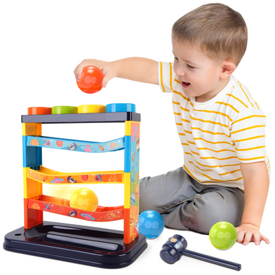 3-Layer Ball Drop Toy - Color sorting toys-Montessori STEM Learning Game for Toddlers 1-3 Years - Pound & Play Hammer Activity with Rolling Balls - Develops Fine Motor Skills, Hand-Eye Coordination - Baby Gift for Boys Girls (Random Colours)