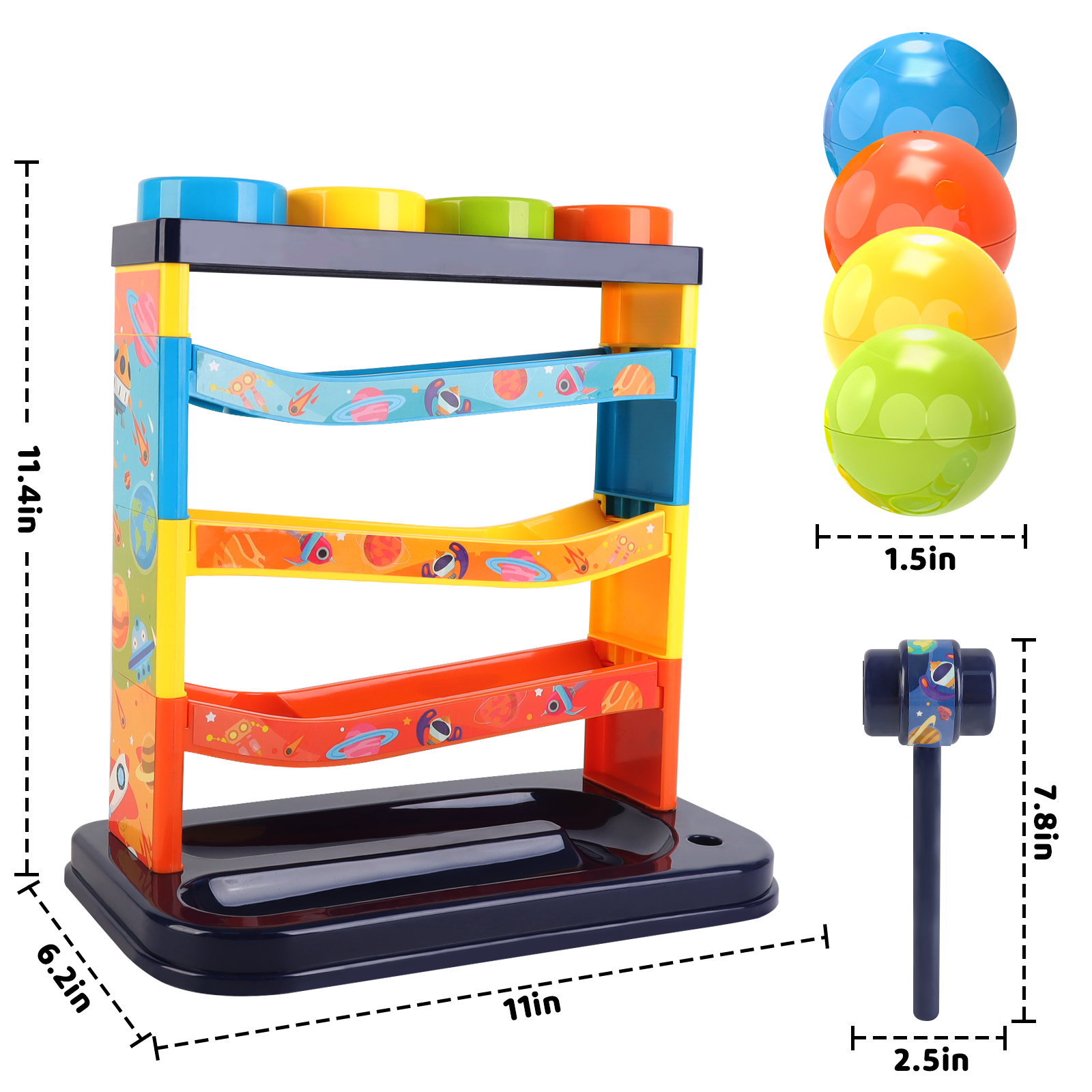 3-Layer Ball Drop Toy - Color sorting toys-Montessori STEM Learning Game for Toddlers 1-3 Years - Pound & Play Hammer Activity with Rolling Balls - Develops Fine Motor Skills, Hand-Eye Coordination - Baby Gift for Boys Girls (Random Colours)