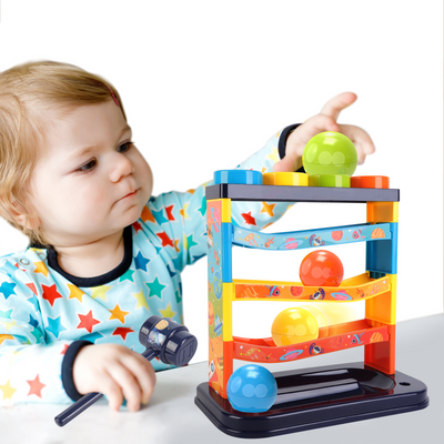 3-Layer Ball Drop Toy - Color sorting toys-Montessori STEM Learning Game for Toddlers 1-3 Years - Pound & Play Hammer Activity with Rolling Balls - Develops Fine Motor Skills, Hand-Eye Coordination - Baby Gift for Boys Girls (Random Colours)