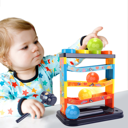 3-Layer Ball Drop Toy - Color sorting toys-Montessori STEM Learning Game for Toddlers 1-3 Years - Pound & Play Hammer Activity with Rolling Balls - Develops Fine Motor Skills, Hand-Eye Coordination - Baby Gift for Boys Girls (Random Colours)