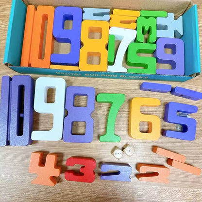 10 Wooden Number Blocks Kids Learning Maths Counting Toys Building Blocks