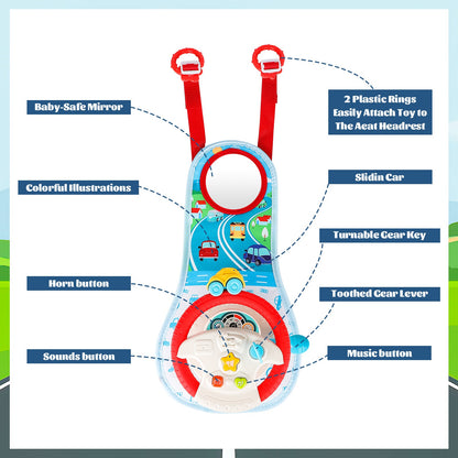 Pretend Simulated Driving Steering Wheel Toy Car Backseat Toys with Light and Music Early Educational Fun Gifts for Kids