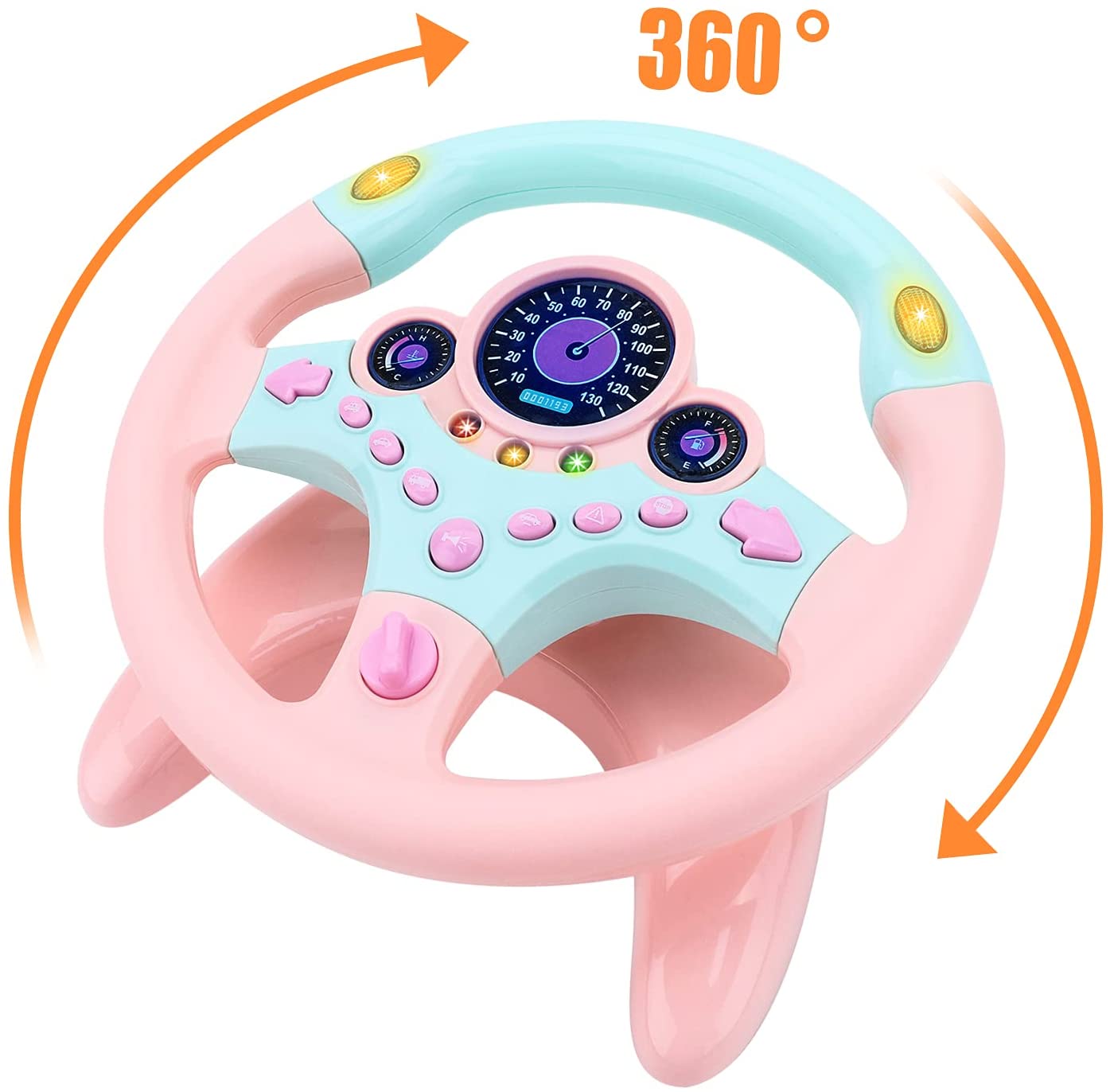 Steering Wheel for Car Backseat Pretend Driving Simulated Driving Steering Wheel Toy Light and Music Educational Gifts for Kids Pink