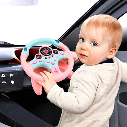Steering Wheel for Car Backseat Pretend Driving Simulated Driving Steering Wheel Toy Light and Music Educational Gifts for Kids Pink