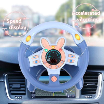 Steering Wheel for Car Backseat Pretend Driving Simulated Driving Steering Wheel Toy Light and Music Educational Gifts for Kids Blue