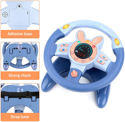 Steering Wheel for Car Backseat Pretend Driving Simulated Driving Steering Wheel Toy Light and Music Educational Gifts for Kids Blue