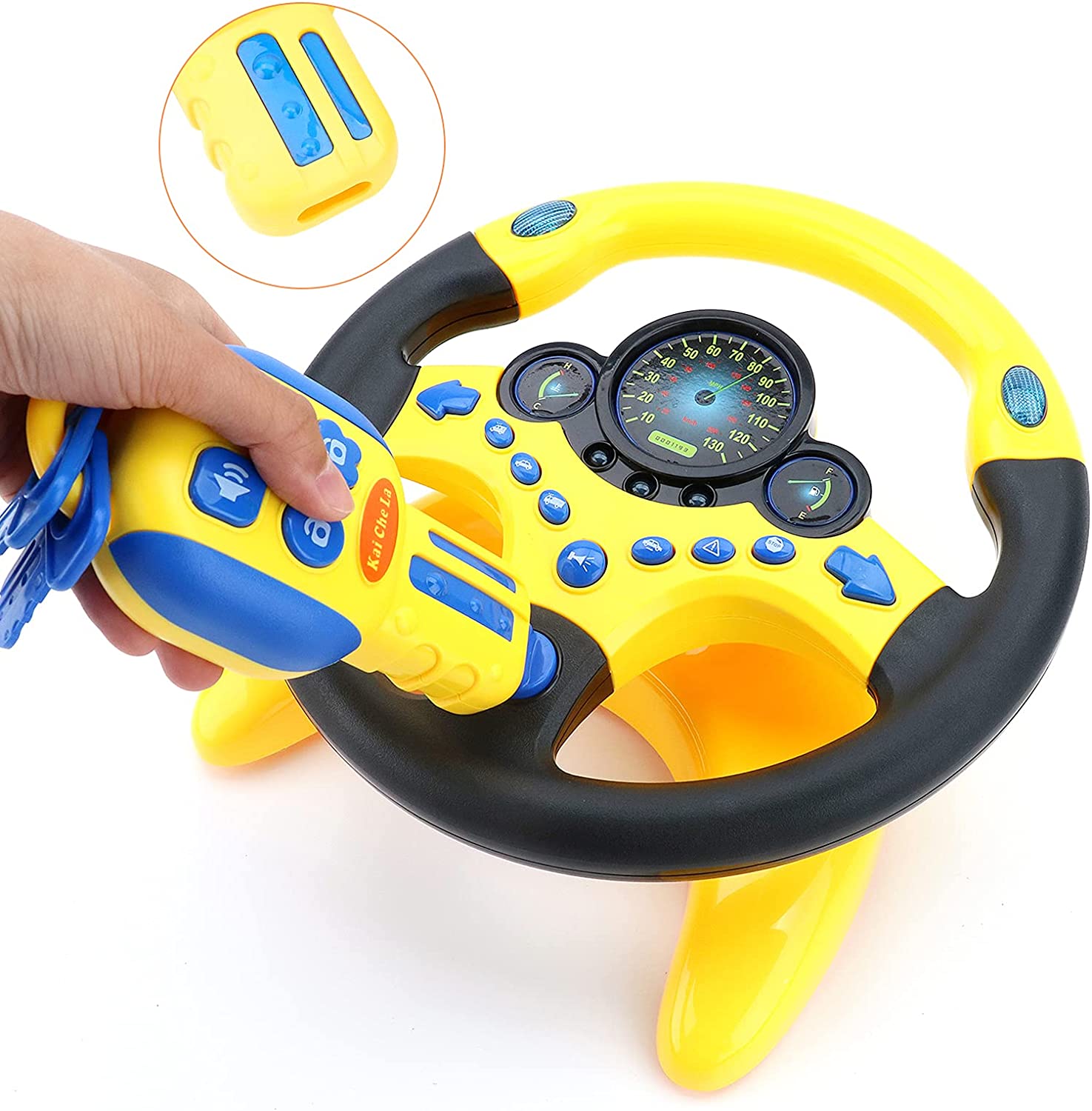 Steering Wheel for Car Backseat Pretend Driving Simulated Driving Steering Wheel Toy Light and Music Educational Gifts for Kids- Yellow