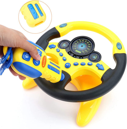 Steering Wheel for Car Backseat Pretend Driving Simulated Driving Steering Wheel Toy Light and Music Educational Gifts for Kids- Yellow