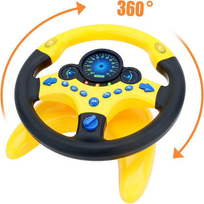 Steering Wheel for Car Backseat Pretend Driving Simulated Driving Steering Wheel Toy Light and Music Educational Gifts for Kids- Yellow
