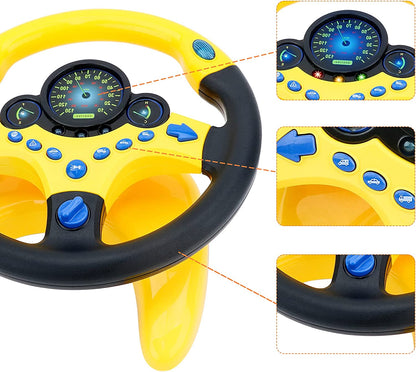 Steering Wheel for Car Backseat Pretend Driving Simulated Driving Steering Wheel Toy Light and Music Educational Gifts for Kids- Yellow