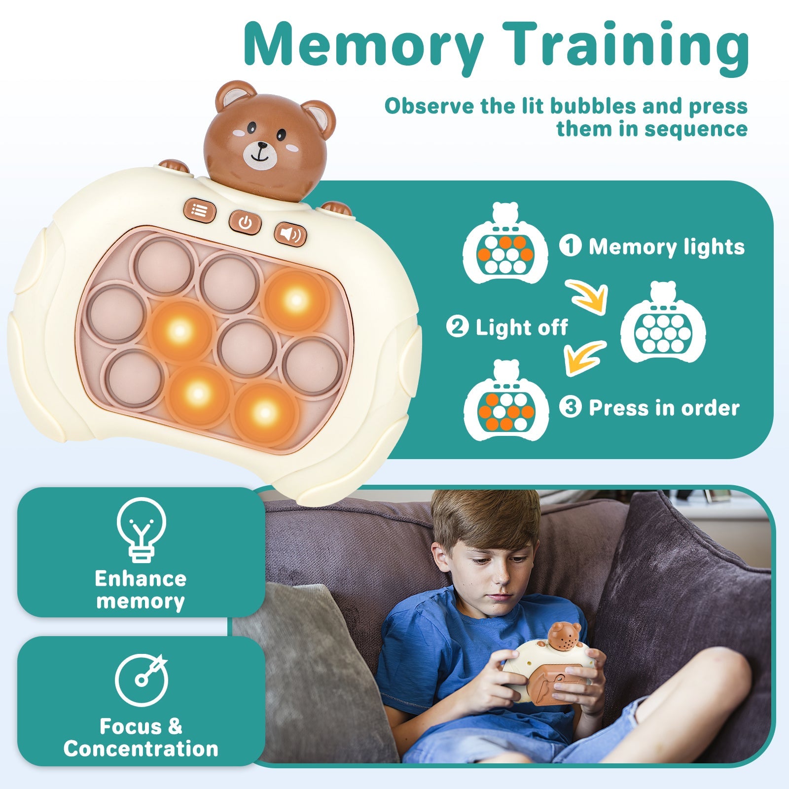 Pop It Game Light Up Pop Game Stress and Anxiety Relief ADHD Toys  Pattern Game Pop Toy For Girls and Boys