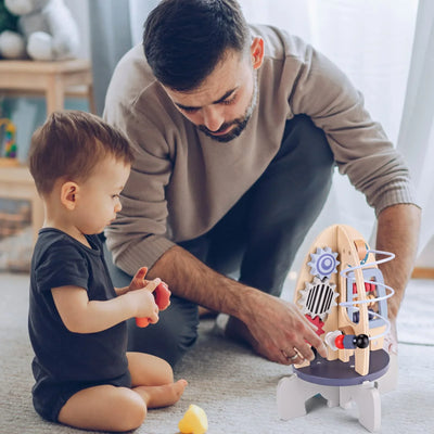 Fidtoy Cohete de madera para actividades para niños pequeños – Juguete de aprendizaje STEM multiactividad para mayores de 1 año