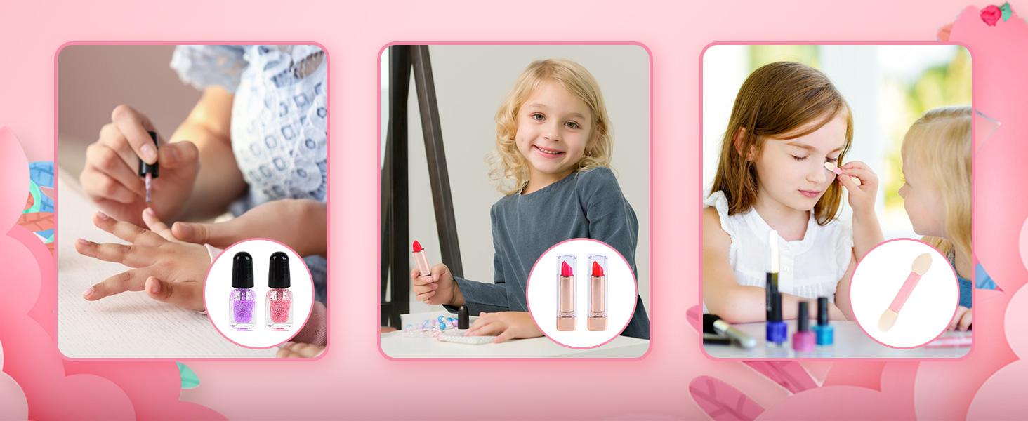 Kids Pink Beauty Make-Up Dresser Set – Foldable Vanity with Mirror, Light-Up Music, and Complete Makeup Accessories for Girls, Perfect for Pretend Play and Role-Playing Fun, Gift for Ages 3+