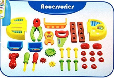 Work Bench Playset with Tools Set - Handy 2in1 Carrycase & Stool with Accessories including Saw, Spanner, Hammer, Pliers