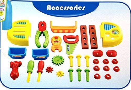 Work Bench Playset with Tools Set - Handy 2in1 Carrycase & Stool with Accessories including Saw, Spanner, Hammer, Pliers