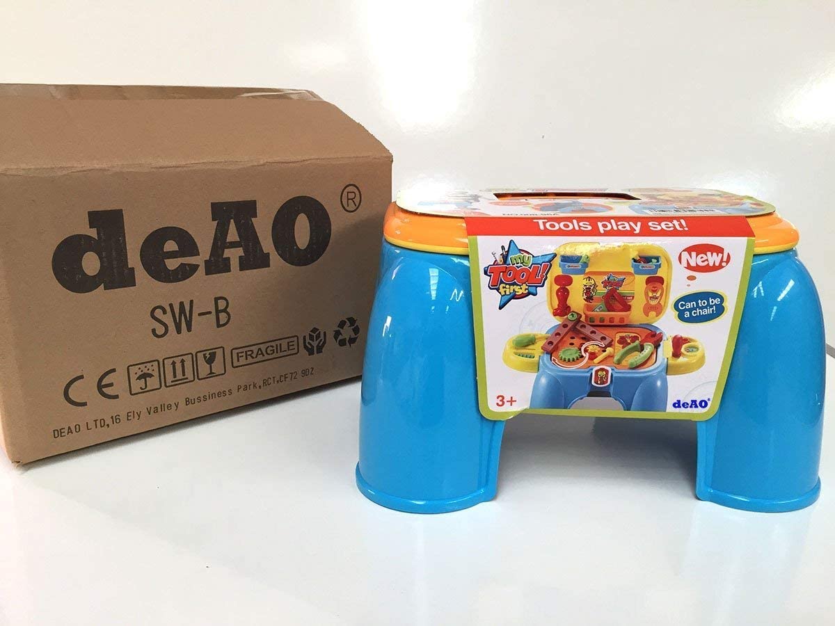 Work Bench Playset with Tools Set - Handy 2in1 Carrycase & Stool with Accessories including Saw, Spanner, Hammer, Pliers